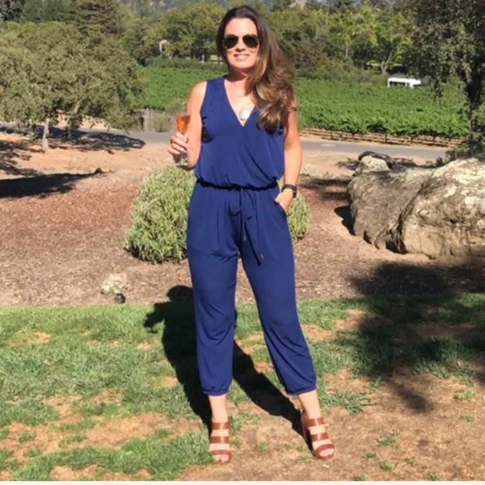 Catherine Malandrino Navy Tie Sleeveless Jumpsuit
